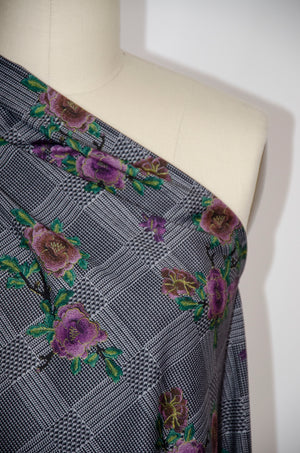 Ponte Print Knit - Grey Purple Floral