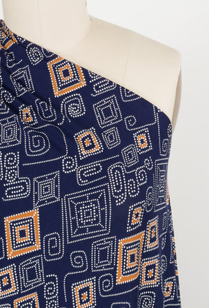 Rayon Jersey - Dakota Knit Print - Blue/Gold